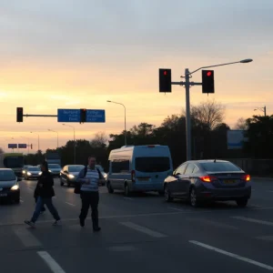 Evening scene of a busy road in Largo, Florida, where a pedestrian accident occurred.