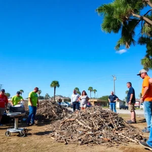 Volunteers and city officials working together in St. Petersburg during the final hurricane debris cleanup.