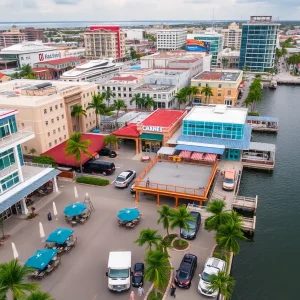 Aerial view of restaurants and cafes in St. Petersburg, Florida