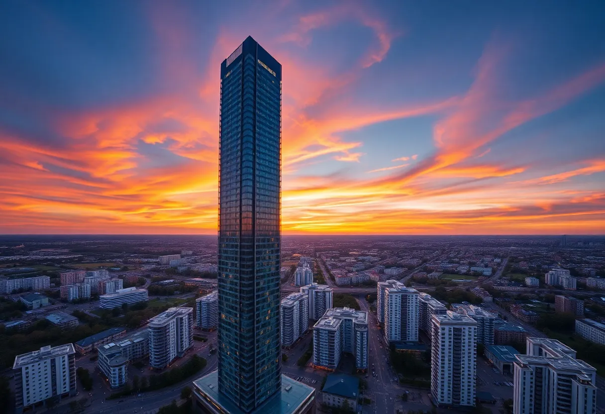 View of the 400 Central Condominium, the tallest residential building in St. Petersburg