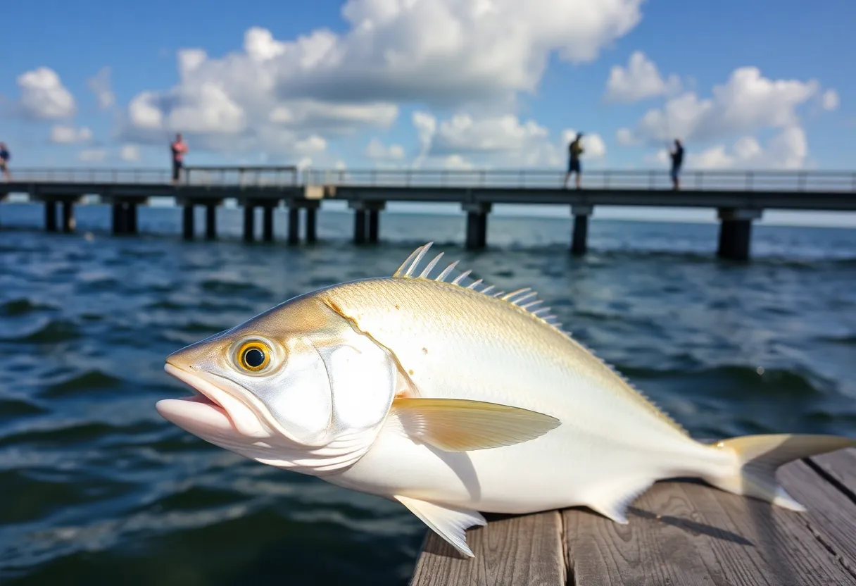 Angler proudly holding a rare bonefish caught at the Skyway Fishing Pier.