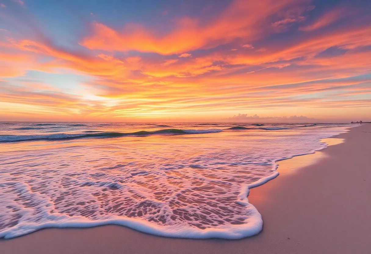 A stunning beach sunset depicting Florida's coastline, symbolizing the theme of a coastal anthology.