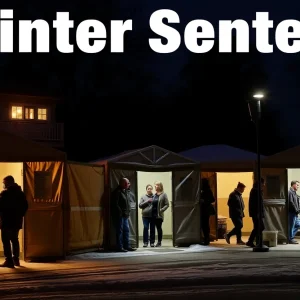 People entering warm shelters during the cold night in Pinellas County.