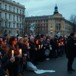 Community members attending a vigil in St. Petersburg after a tragic shooting incident