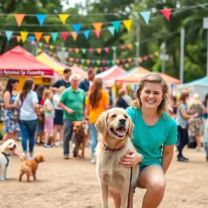 Community members enjoying the Gulfport Pet Mayor Election event with pets.