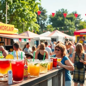 Attendees enjoying non-alcoholic drinks at the High & Dry Festival in St. Petersburg.