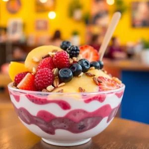 A colorful açai bowl with fresh fruits and granola, served at Oakberry in St. Petersburg.