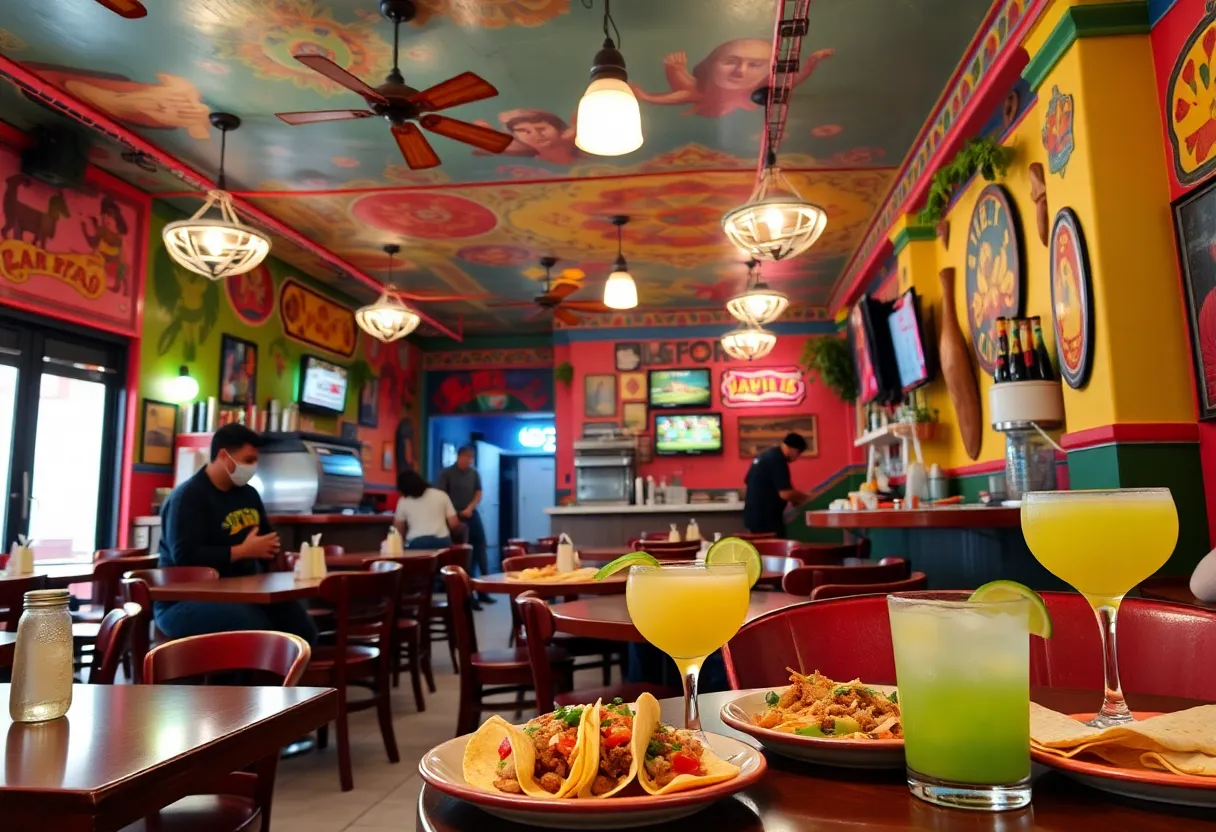 Interior view of Pepe's Cantina with customers enjoying Mexican food