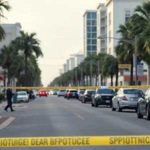 Police investigation scene on a peaceful street in St. Petersburg, FL.