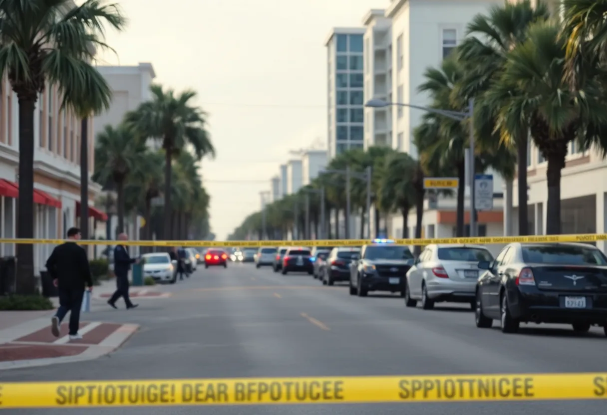 Police investigation scene on a peaceful street in St. Petersburg, FL.