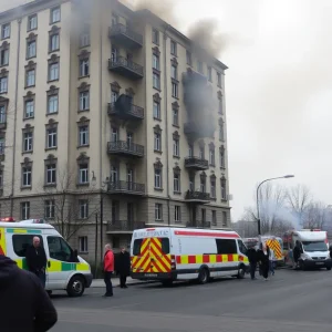 Fire incident at Lutheran Apartments in St. Petersburg, showing emergency services at work.