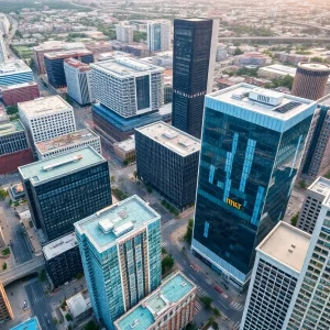 Aerial view of downtown St. Petersburg with potential redevelopment sites.