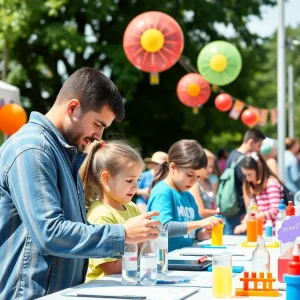 Families enjoying hands-on activities at the St. Petersburg Science Festival.