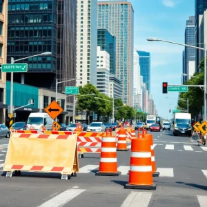 Construction at a busy intersection in St. Petersburg