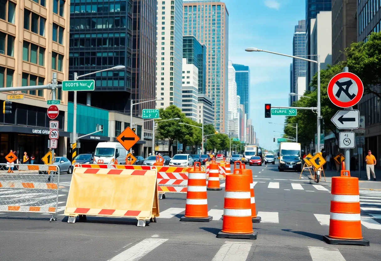 Construction at a busy intersection in St. Petersburg