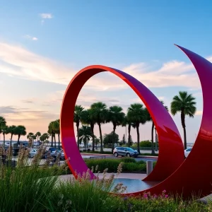 Bending Arc sculpture overlooking St. Petersburg Pier