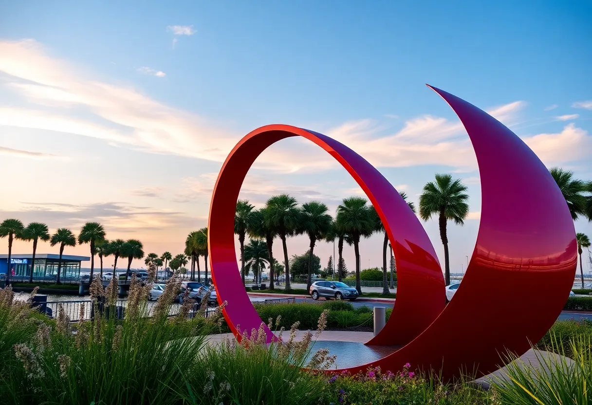 Bending Arc sculpture overlooking St. Petersburg Pier