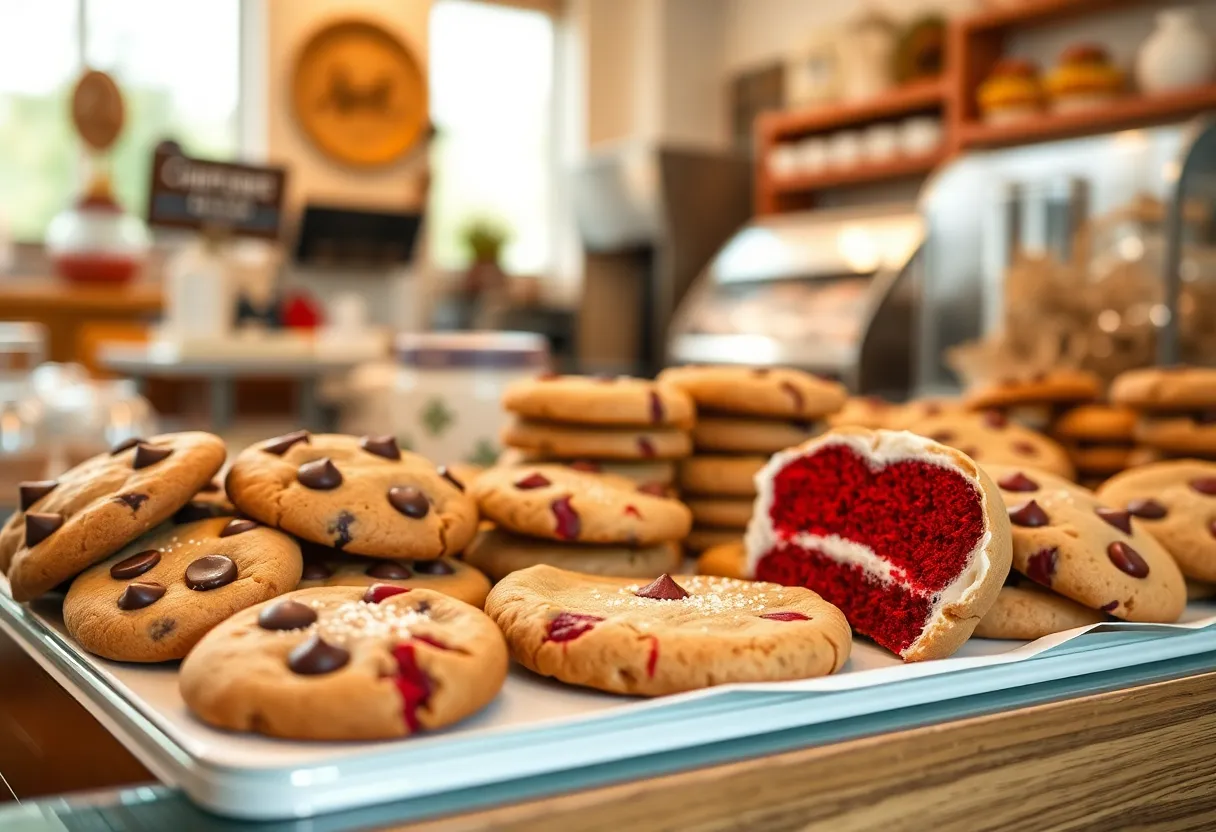 A variety of cookies displayed at Cookie Fueled Mama, including chocolate chip and gluten-free options.