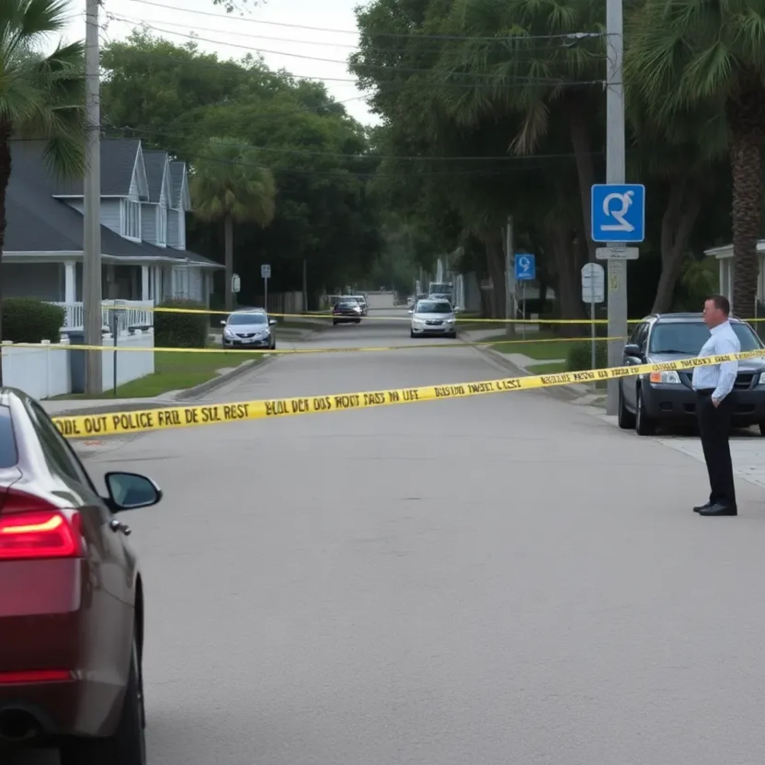 Police tape marking the scene of a double shooting in St. Petersburg, Florida.