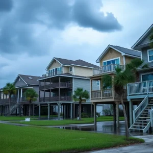 Homes elevated on stilts in St. Petersburg, Florida.