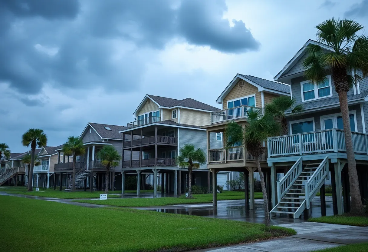 Homes elevated on stilts in St. Petersburg, Florida.