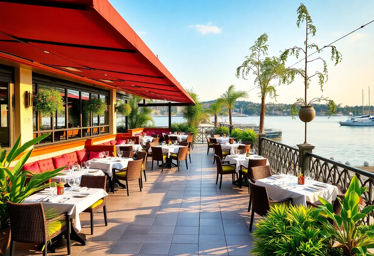 Elliot Aster restaurant with outdoor terrace overlooking waterfront