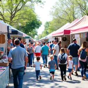 Families enjoying the Midtown Vendor Fair with stalls and food trucks