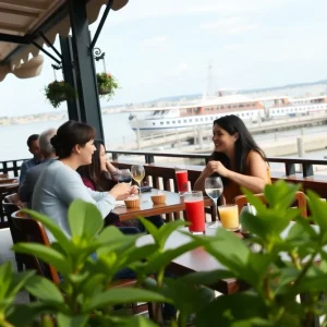 Cozy outdoor café with waterfront view at St. Pete Pier