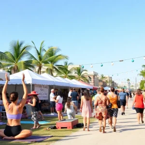 A collage of community events in Pinellas County, featuring yoga, vintage markets, and celebrations.