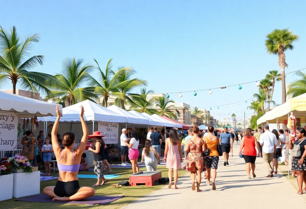 A collage of community events in Pinellas County, featuring yoga, vintage markets, and celebrations.