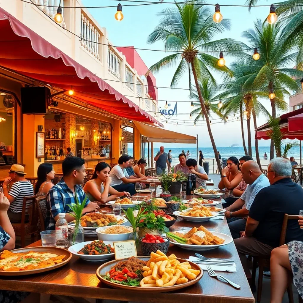 Outdoor dining scene in St. Pete-Clearwater with diverse dishes