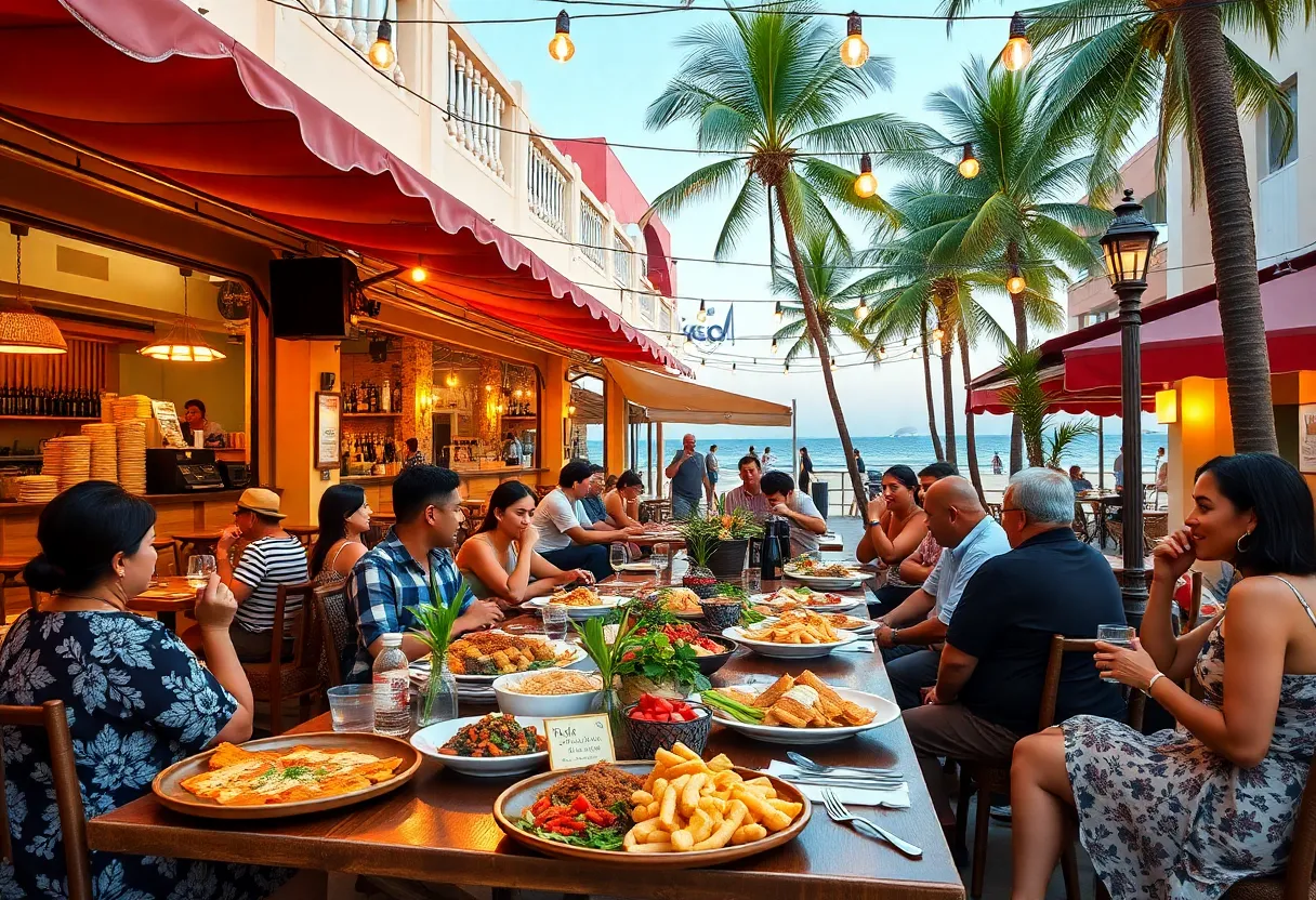 Outdoor dining scene in St. Pete-Clearwater with diverse dishes