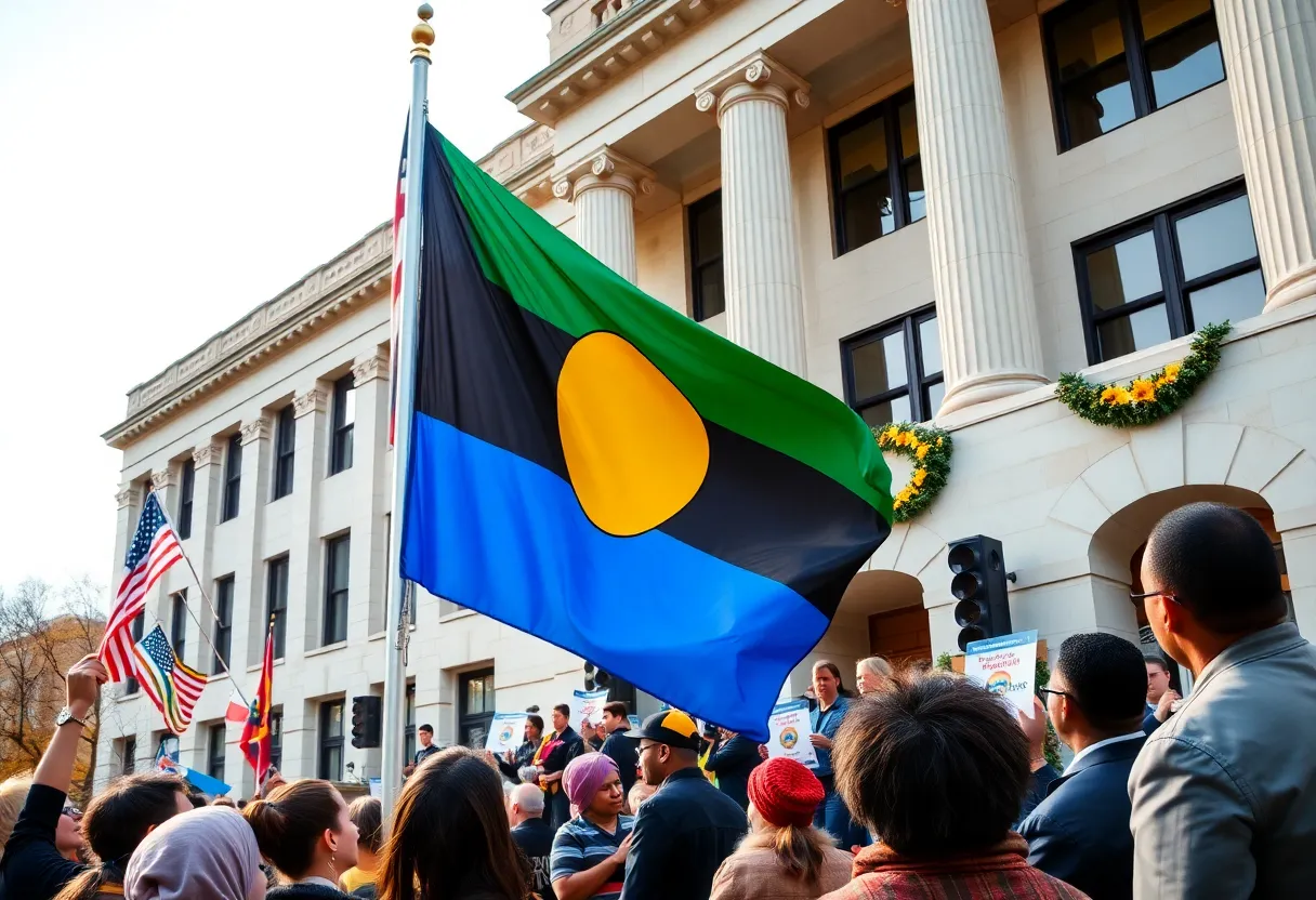 Community members gathered for the flag-raising ceremony for Black History Month in St. Petersburg