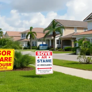 St. Petersburg homes displaying damage repair signs after hurricanes.