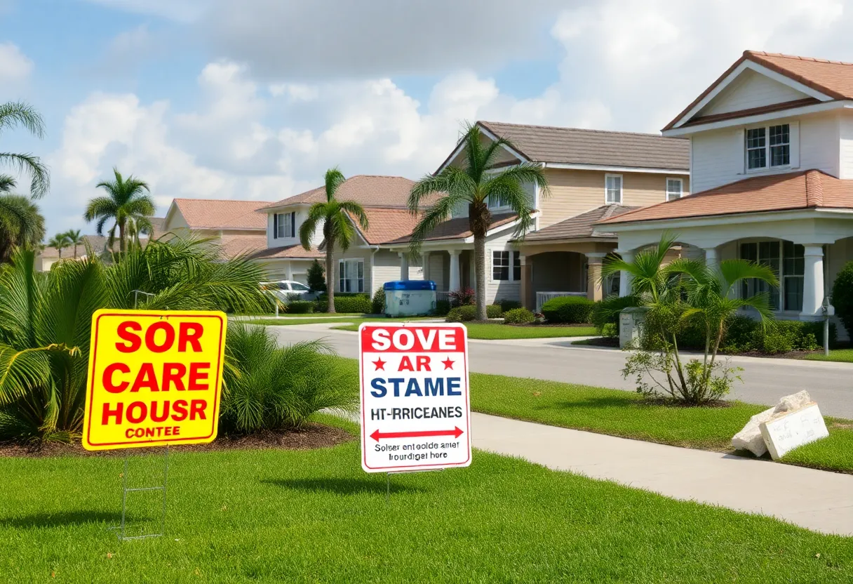 St. Petersburg homes displaying damage repair signs after hurricanes.