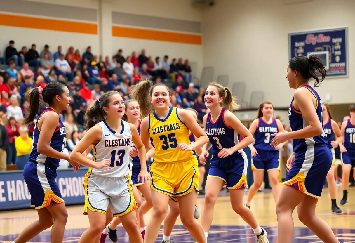 St. Petersburg girls basketball team celebrating their victory against Countryside