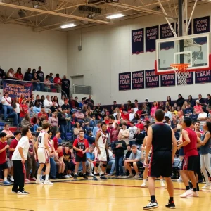 Fans cheering during a high school basketball playoff game in St. Petersburg