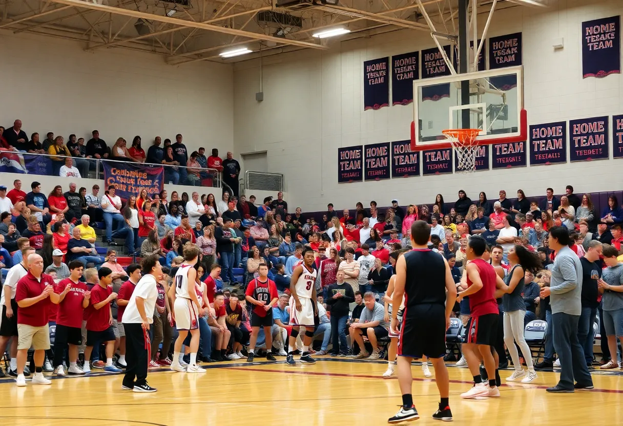 Fans cheering during a high school basketball playoff game in St. Petersburg