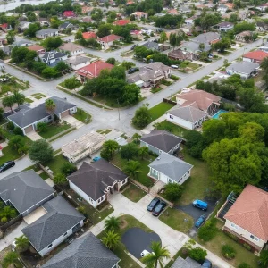 Aerial view of St. Petersburg neighborhoods affected by flooding