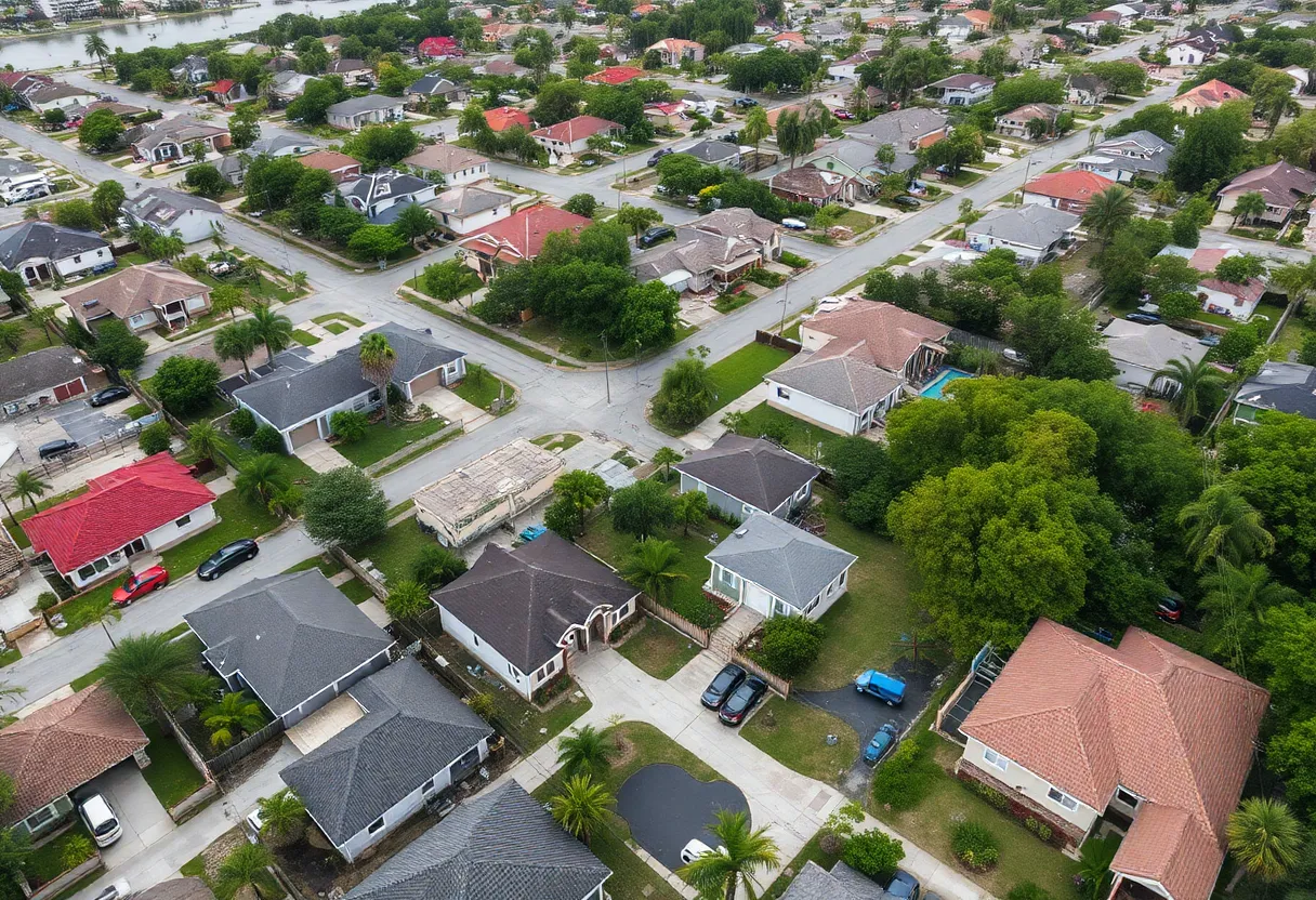 Aerial view of St. Petersburg neighborhoods affected by flooding