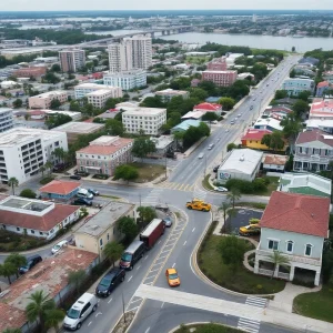 Aerial view of St. Petersburg showing hurricane recovery efforts