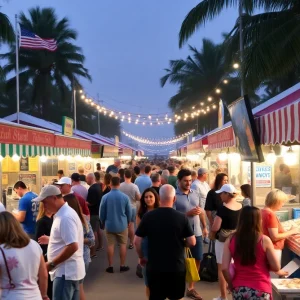 A vibrant scene from the St. Petersburg Seafood Festival showcasing food, music, and community.