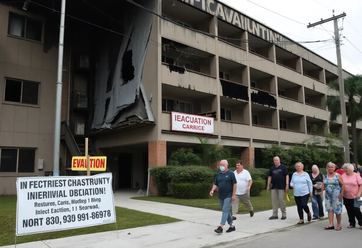 Elderly residents evacuating Lutheran Apartments after fire