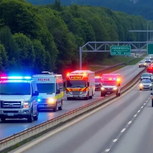 Emergency response vehicles at the site of an SUV crash on Interstate 275.