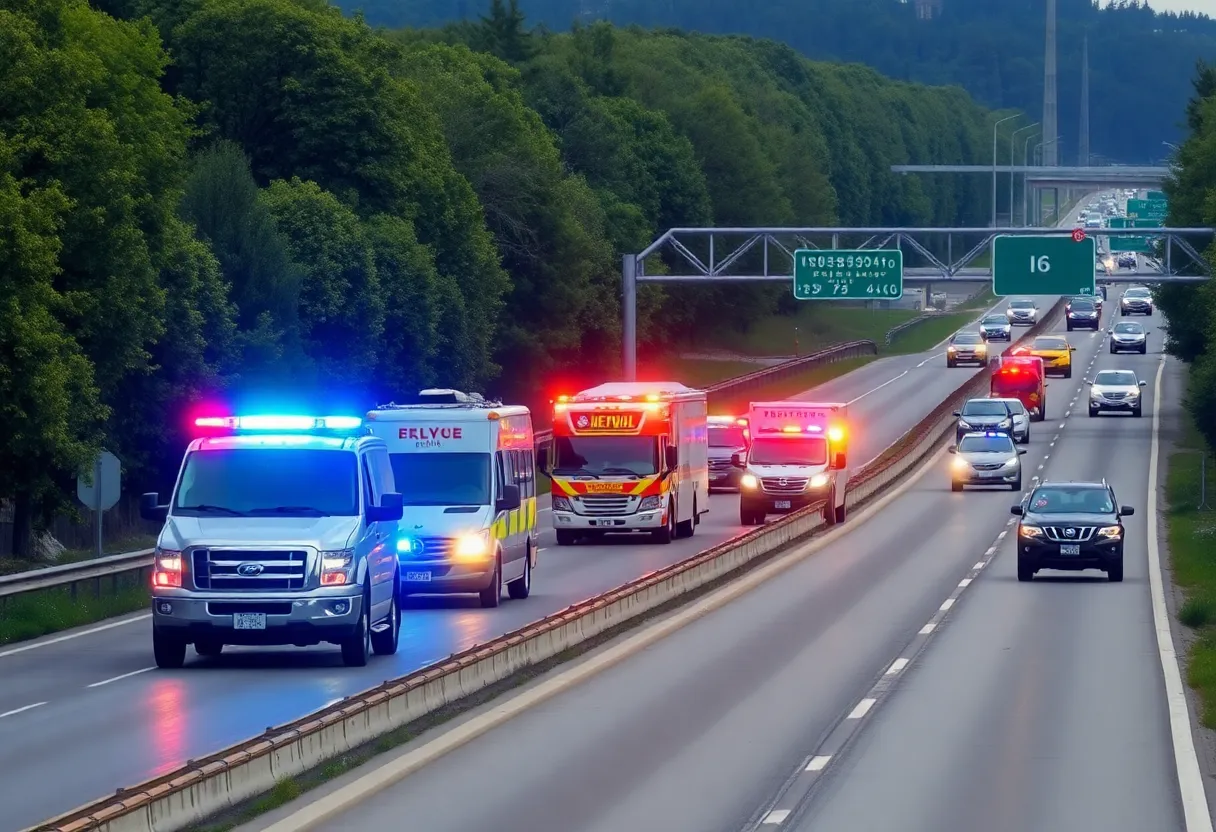 Emergency response vehicles at the site of an SUV crash on Interstate 275.