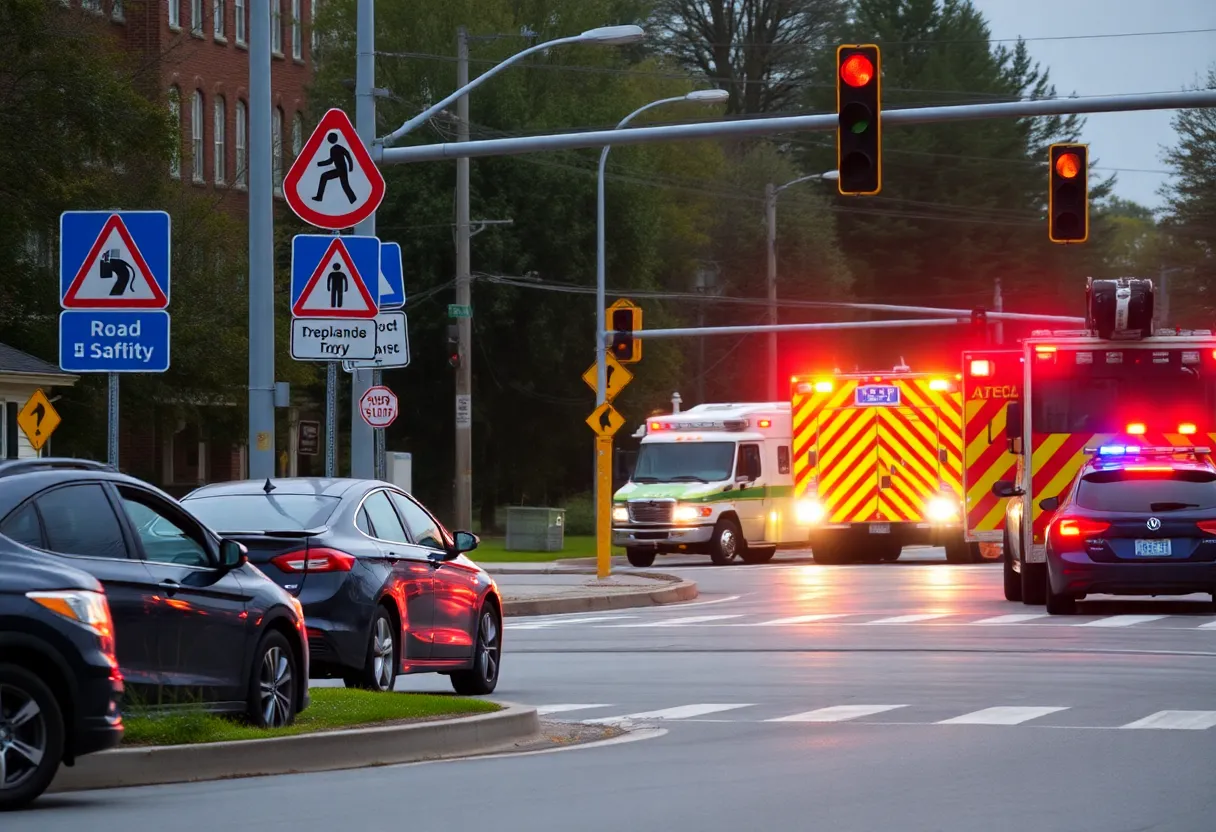 Emergency vehicles at the scene of a traffic accident in St. Petersburg