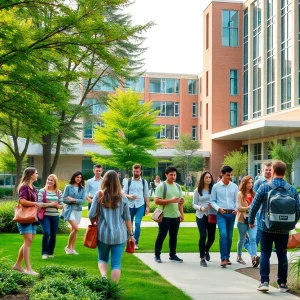 Campus view of University of South Florida with students and faculty