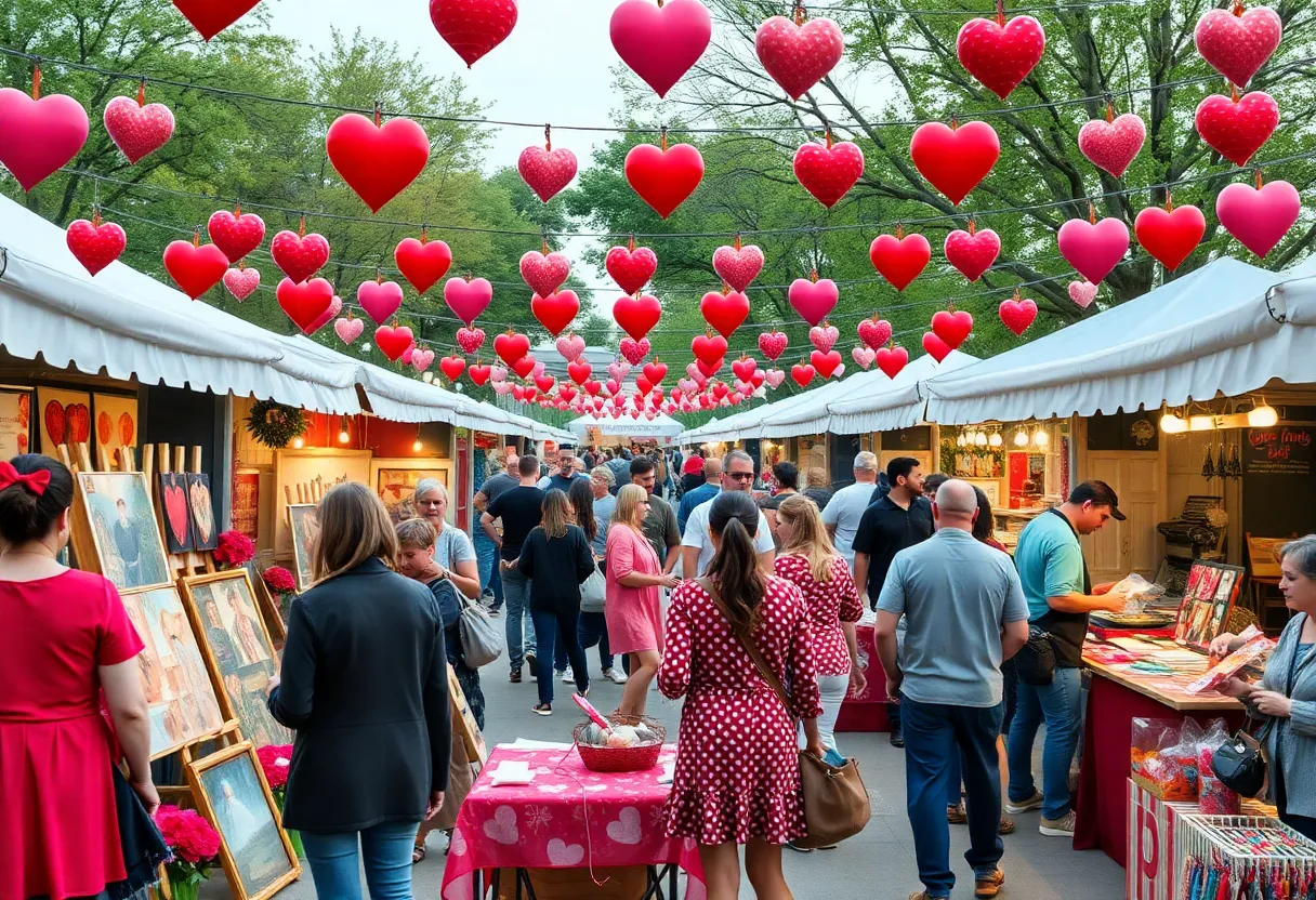 Community celebrating Valentine's Day in Pinellas with arts and crafts.