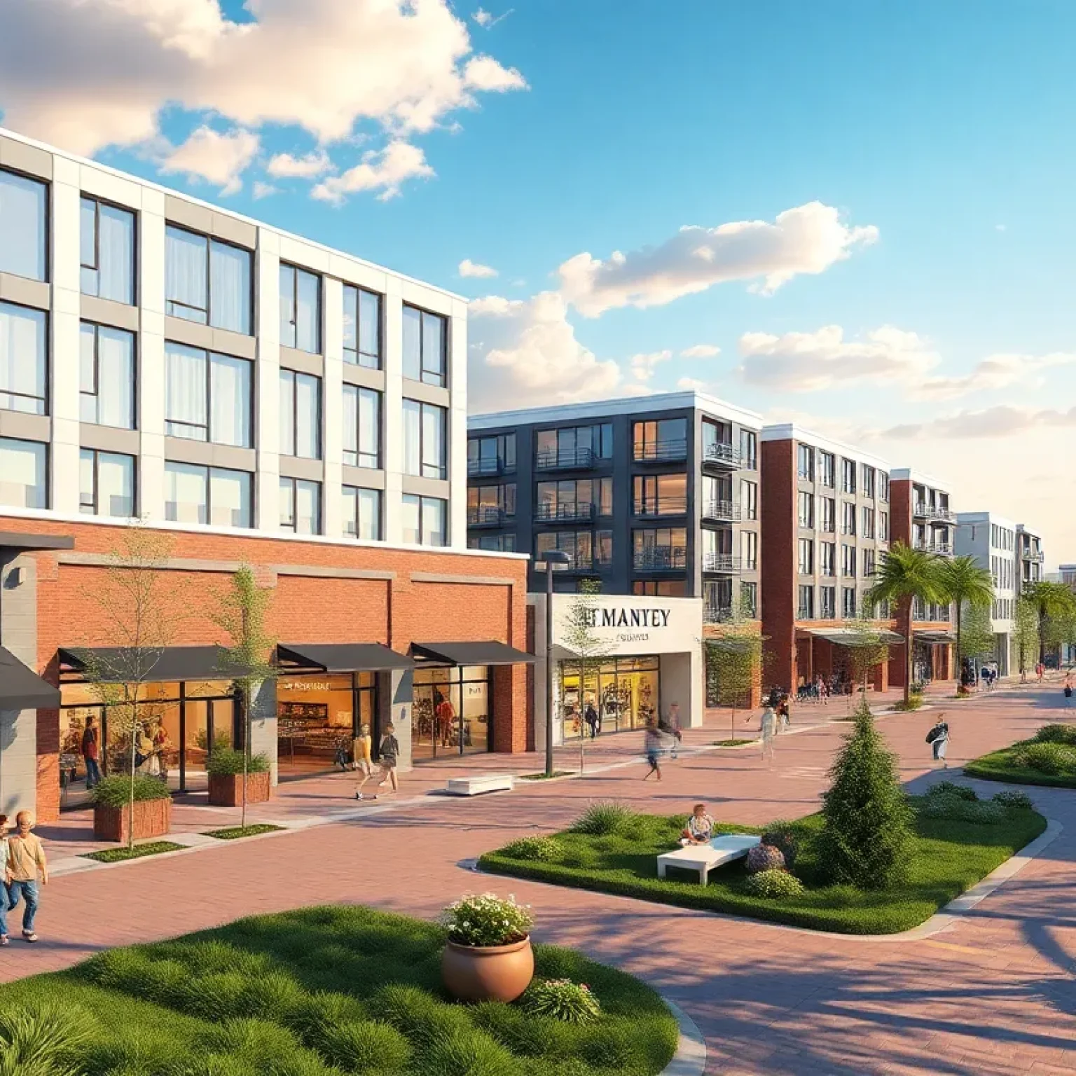 Proposed rendering of Whitney Village in St. Petersburg featuring apartments and commercial spaces.