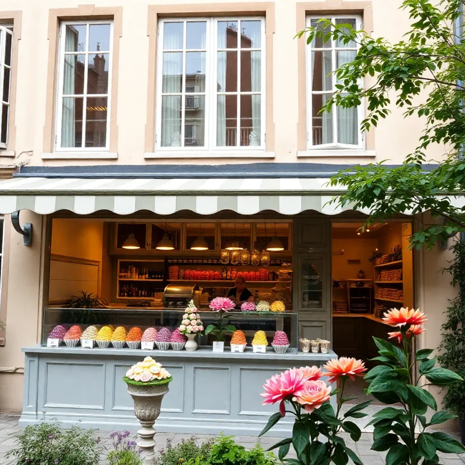 Exterior of Amorino Gelato shop in St. Petersburg with gelato displayed